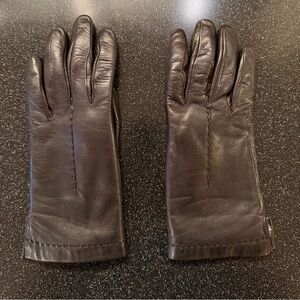 Italian Black Leather Gloves with natural rabbit fur lining